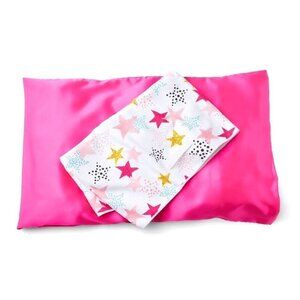 Sally Satin Hot Pink Pillowcase & Star Print Microfiber Hair Towel NEW in Box
